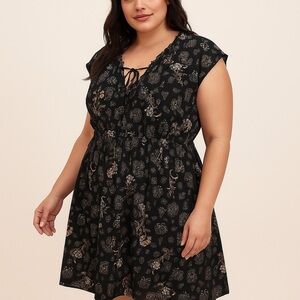 Torrid Black Floral Ruffle Tie-Neck Boho Dress – Size 3 (3X)